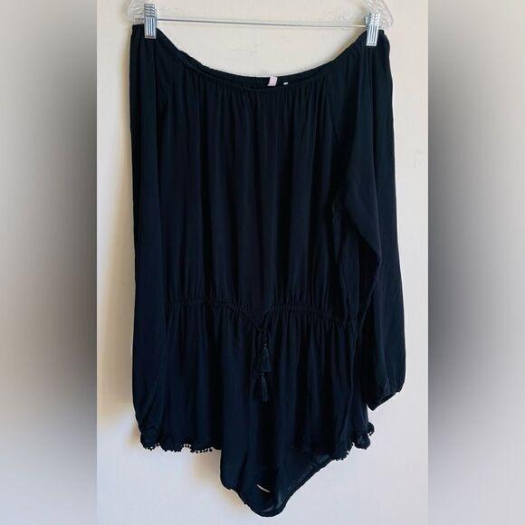 Victoria’s Secret Black Off Shoulder Tassel Sleep Romper Large - Picture 3 of 11